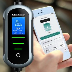 Ładowarka Qoltec do samochodu elektrycznego EV z regulacją 2w1 typ2 | 3.5kW | 230V | Wi-Fi | TUYA | SMART LIFE | LCD | Przenośna