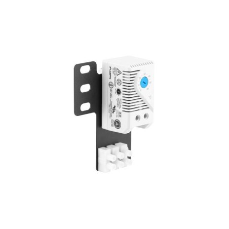 Termostat zamykający Lanberg 10A do szaf z uchem montażowym Rack i kostką elektryczną szary
