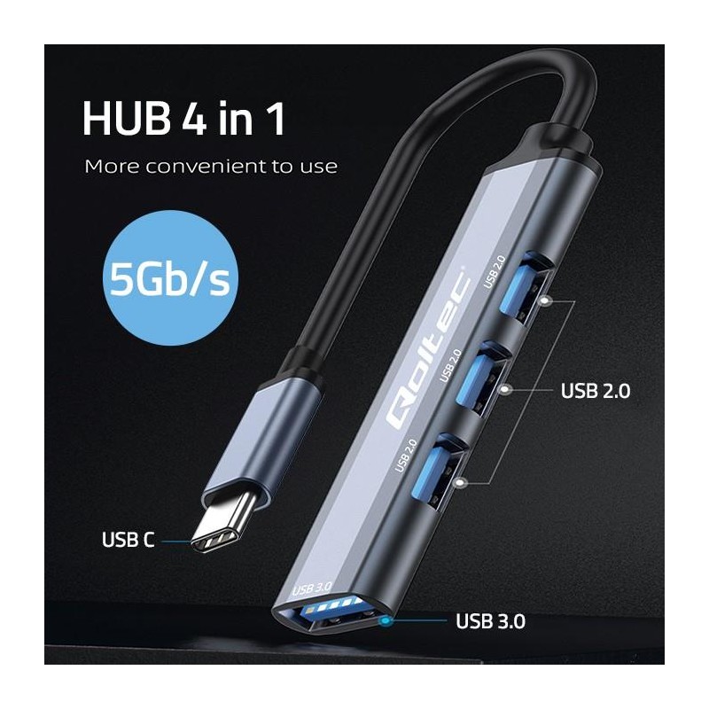 Hub Qoltec adapter USB-C 3.1 4w1 | USB 3.0 | 3x USB 2.0