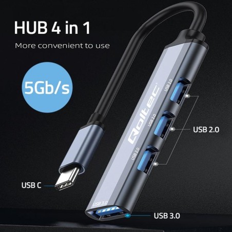 Hub Qoltec adapter USB-C 3.1 4w1 | USB 3.0 | 3x USB 2.0
