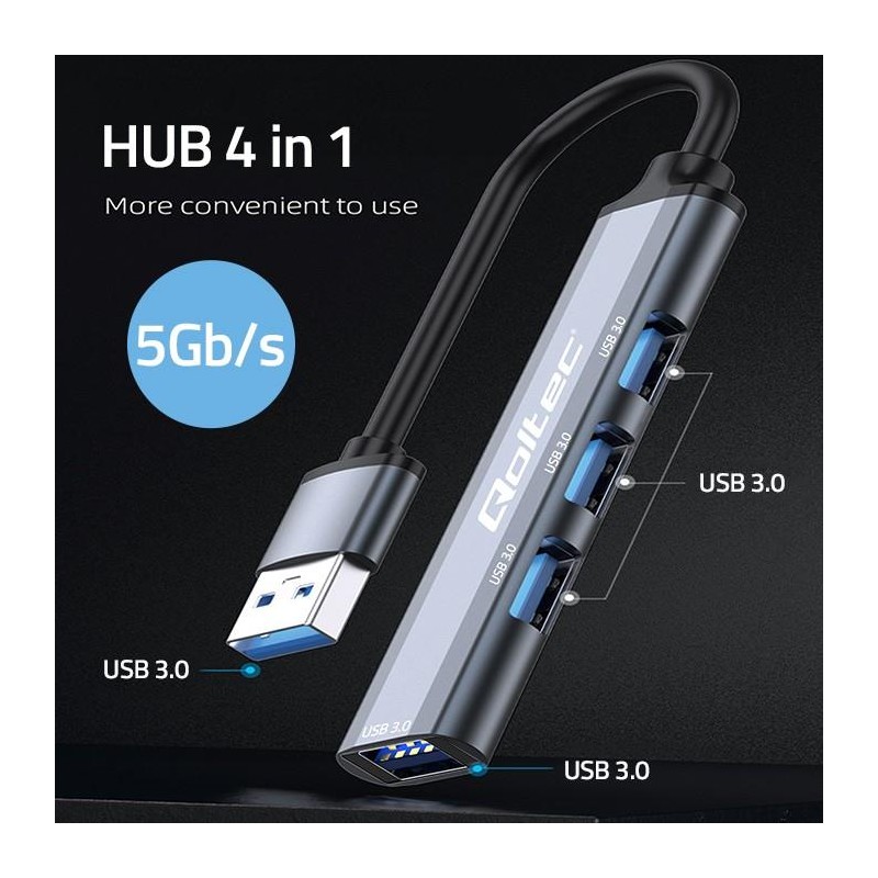 Hub Qoltec adapter USB 3.0 4w1 | 4x USB 3.0