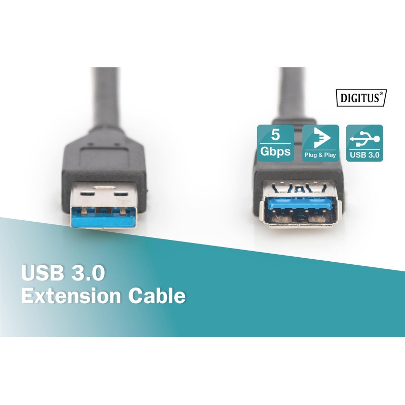 Kabel przedłużający DIGITUS USB 3.1 Gen.1 SuperSpeed 5Gbps Typ USB A/USB A M/Ż czarny 3m