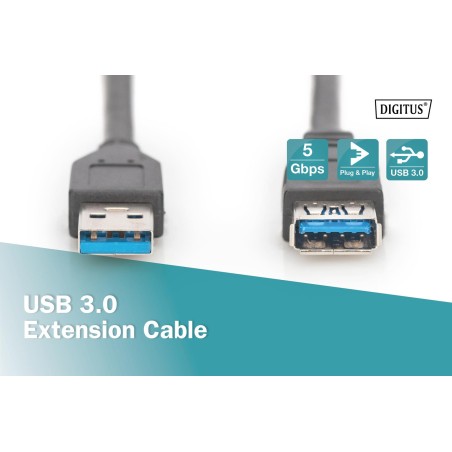 Kabel przedłużający DIGITUS USB 3.1 Gen.1 SuperSpeed 5Gbps Typ USB A/USB A M/Ż czarny 3m