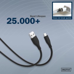 Kabel zasilający DIGITUS silikonowy USB-A - USB-C, USB 2.0 60W, 0,5m czarny