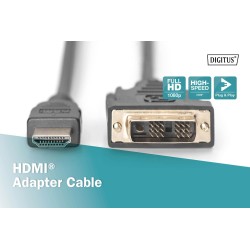 Kabel adapter DIGITUS HDMI Highspeed 1.3 Typ A / DVI-D(18+1), M/M 2m Black