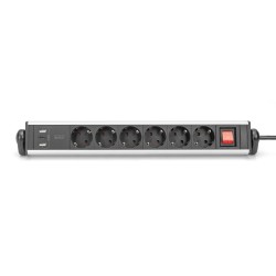 Listwa zasilająca DIGITUS biurowa 45° 6 gniazdowa 2xUSB-A 1xUSB-C (5V/3,4A) obrót 180° aluminiowa, z zaciskiem na blat