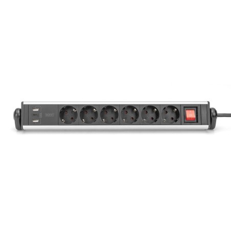 Listwa zasilająca DIGITUS biurowa 45° 6 gniazdowa 2xUSB-A 1xUSB-C (5V/3,4A) obrót 180° aluminiowa, z zaciskiem na blat