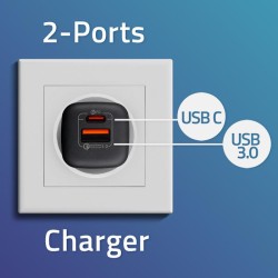 Ładowarka sieciowa Qoltec 35W GaN ULTRA | 5-20V | 2.25-3A | 1 x USB typ C PD | 1 x USB QC 3.0 | Czarna