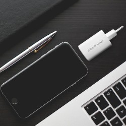 Ładowarka sieciowa Qoltec 65W GaN ULTRA | 5-20V | 2.25-3.25A | 1 x USB typ C PD | 1 x USB QC 3.0 | Biała