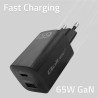 Ładowarka sieciowa Qoltec 65W GaN ULTRA | 5-20V | 2.25-3.25A | 1 x USB typ C PD | 1 x USB | Czarna