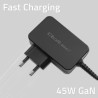 Ładowarka sieciowa Qoltec GaN POWER PRO | 1xUSB-C | 45W | 5-20V | 2.25-3A | Czarna