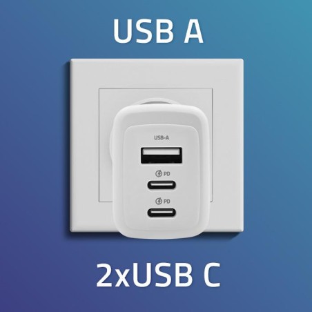 Ładowarka sieciowa Qoltec 65W GaN | 5-20V | 3-3.35A | 2xUSB-C PD | 1xUSB QC 3.0 | Biała