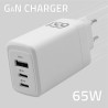 Ładowarka sieciowa Qoltec 65W GaN | 5-20V | 3-3.35A | 2xUSB-C PD | 1xUSB QC 3.0 | Biała