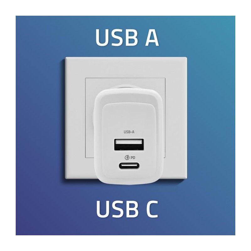 Ładowarka sieciowa Qoltec 45W GaN | 5-20V | 1.5-3A | 1xUSB-C PD | 1xUSB QC 3.0 | Biała