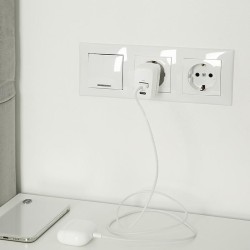 Ładowarka sieciowa Qoltec 45W GaN | 5-20V | 1.5-3A | 1xUSB-C PD | 1xUSB QC 3.0 | Biała