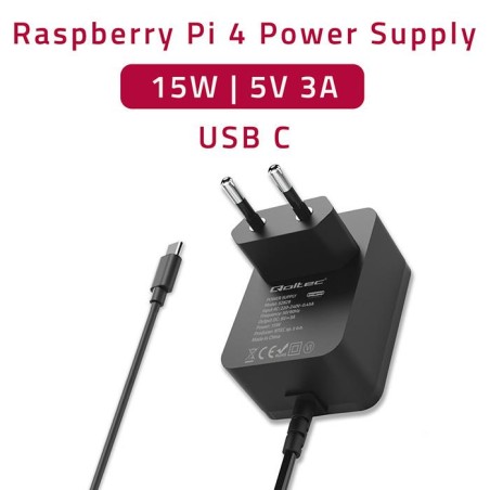 Ładowarka Qoltec Super FAST PD do Raspberry PI 4 | USB-C | 15W | 5V | 3A | Czarna