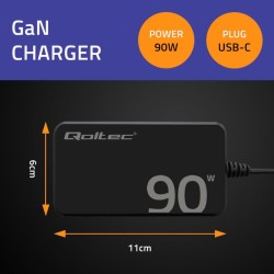Ładowarka sieciowa Qoltec 90W GaN Super Fast SLIM | PD | 5-20V | 4.5A | USB-C 3.1 | Laptop | MacBook | Smartfon | +kabel