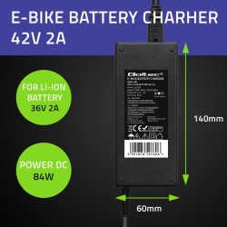 Ładowarka Qoltec do baterii roweru elektrycznego 36V | 42V | 2A | 5.5*2.1