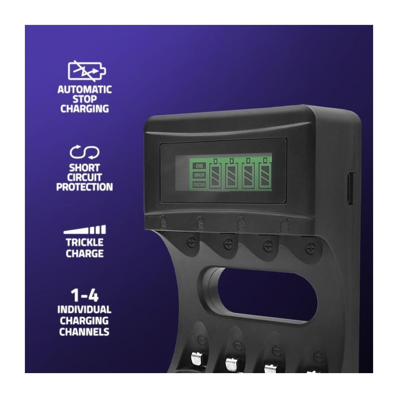 Ładowarka Qoltec do akumulatorków Ni-MH typu R03 AAA R6 AA | LCD | Kabel USB