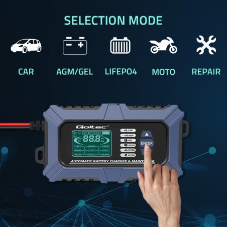 Ładowarka mikroprocesorowa Qoltec z testerem baterii i funkcją naprawy 12V 6A LCD