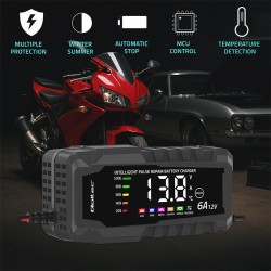 Ładowarka inteligentna Qoltec mikroprocesorowa 12V 6A | Prostownik z funkcją naprawy do akumulatora AGM GEL LiFePO4 | LCD