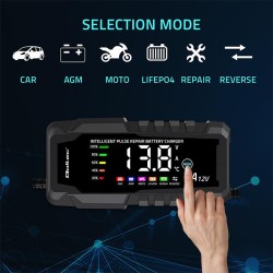Ładowarka inteligentna Qoltec mikroprocesorowa 12V 6A | Prostownik z funkcją naprawy do akumulatora AGM GEL LiFePO4 | LCD