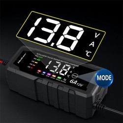Ładowarka inteligentna Qoltec mikroprocesorowa 12V 6A | Prostownik z funkcją naprawy do akumulatora AGM GEL LiFePO4 | LCD