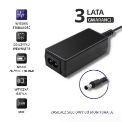 Zasilacz sieciowy Qoltec do monitora LG 25W | 19V | 1.3A | 6.5*4.4 | +kabel zasilający