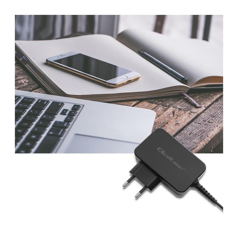 Ładowarka sieciowa Qoltec 65W | 5-20V | 3-3.25A | USB typ C | PD | Czarna