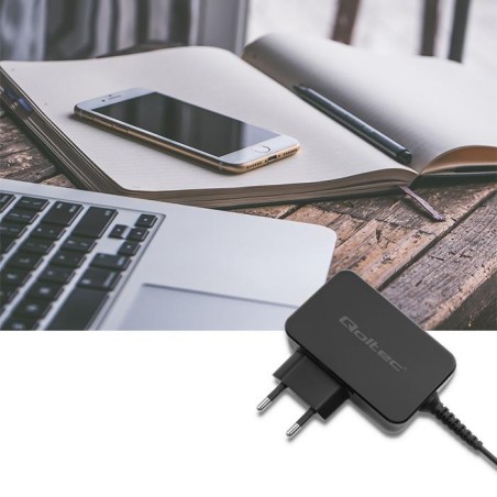 Ładowarka sieciowa Qoltec 65W | 5-20V | 3-3.25A | USB typ C | PD | Czarna