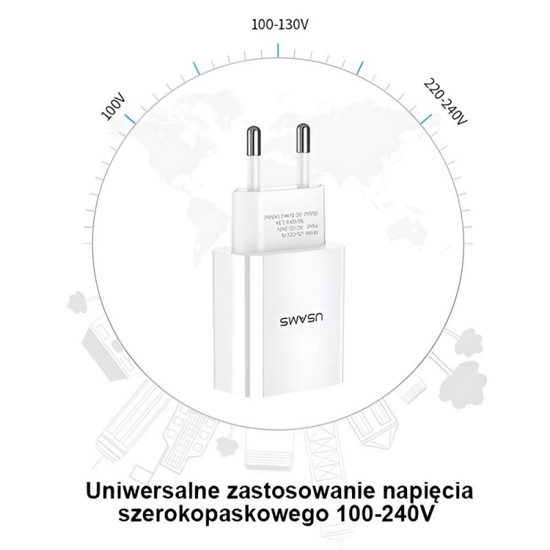 Ładowarka sieciowa Usams T18 2,1A 1xUSB- bez kabla - biała