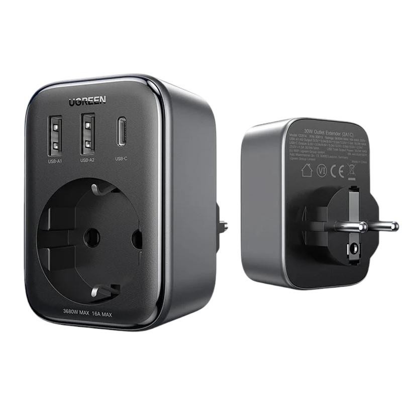 Ładowarka sieciowa Ugreen CD314 90613 do 2x USB, 1x USB-C 30W + AC 3680W