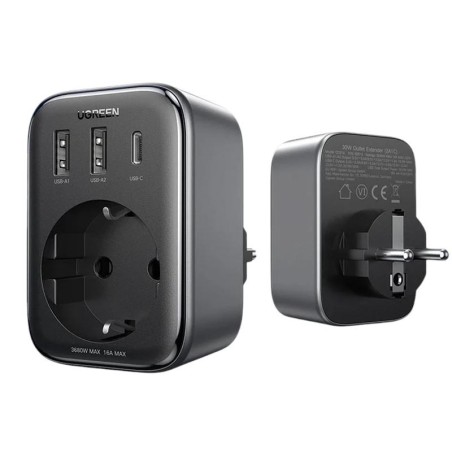 Ładowarka sieciowa Ugreen CD314 90613 do 2x USB, 1x USB-C 30W + AC 3680W