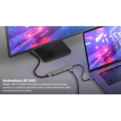 Hub USB-C Unitek H1118A 7w1, HDMI 4K, 3x USB-A, USB-C PD 100W, alu