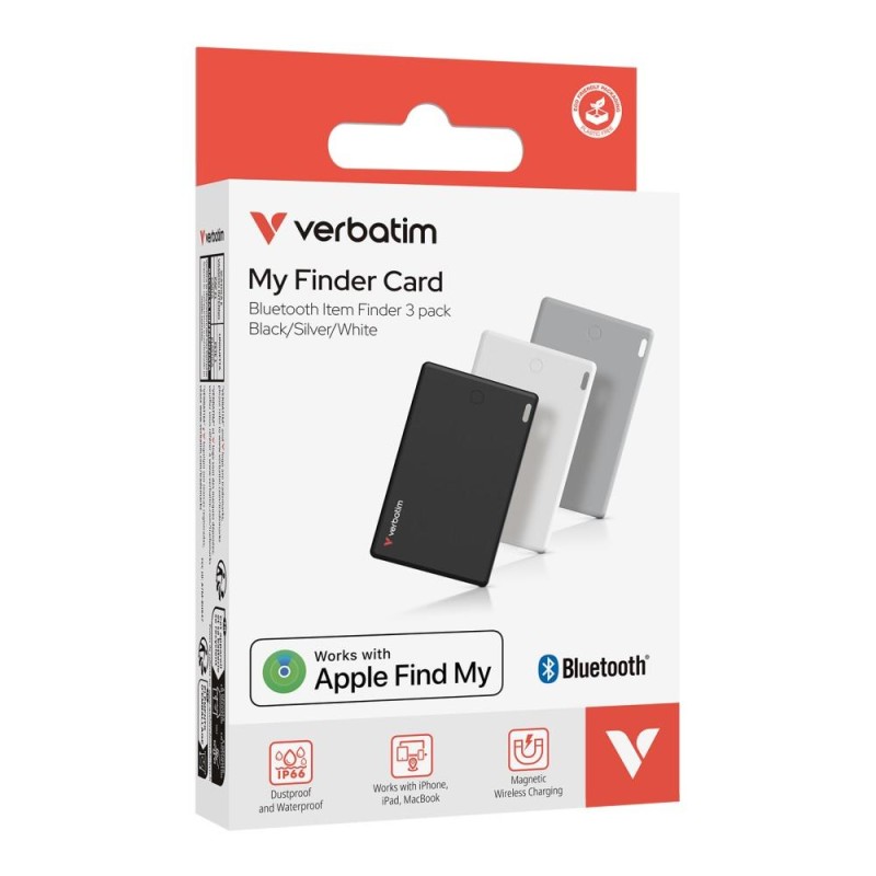 Lokalizator Verbatim My Finder Card MYFCR-03BSW Bluetooth NFC do Apple trójpak czarny/srebrny/biały