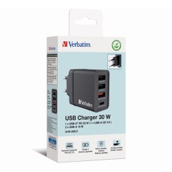 Ładowarka sieciowa Verbatim 1xUSB-C PD 20W 1xUSB-A QC 3.0 2xUSB-A 10W UE czarna