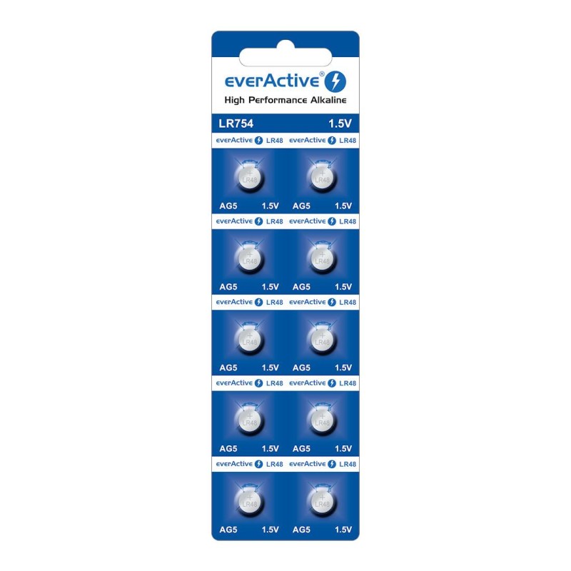 Bateria alkaliczna mini everActive AG5 G5 LR754 LR48 - blister 10 sztuk