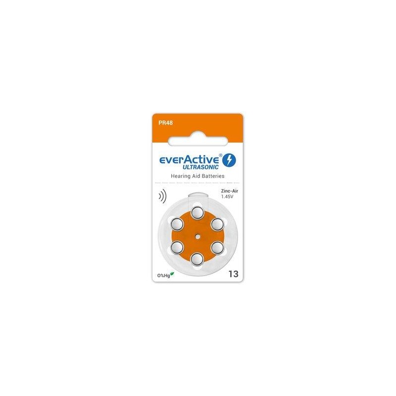 Baterie do aparatów słuchowych 13 / PR48 everActive ULTRASONIC 13 - 6 sztuk