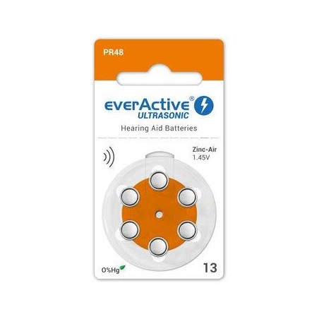 Baterie do aparatów słuchowych 13 / PR48 everActive ULTRASONIC 13 - 6 sztuk