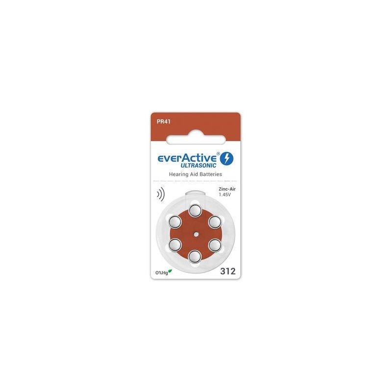 Baterie do aparatów słuchowych 312 / PR41 everActive ULTRASONIC 312- 6 sztuk