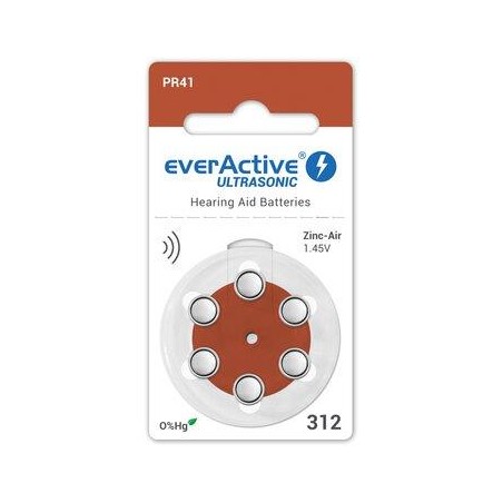 Baterie do aparatów słuchowych 312 / PR41 everActive ULTRASONIC 312- 6 sztuk