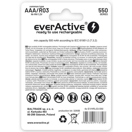 Akumulatorki AAA / R03 everActive Ni-MH 550 mAh ready to use - blister 4 sztuki