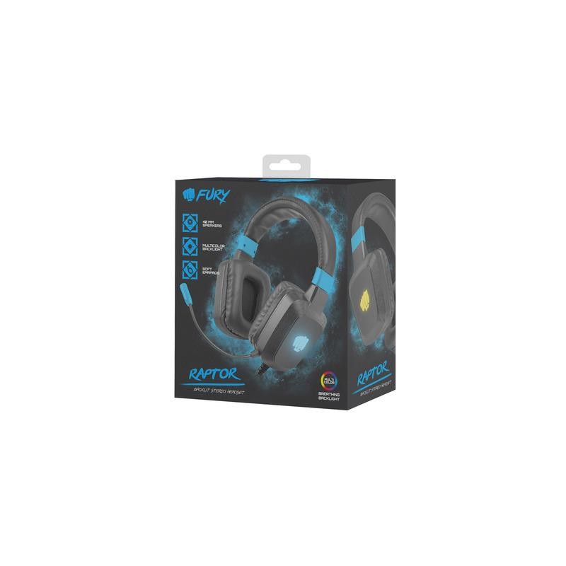 Słuchawki z mikrofonem Fury Raptor Gaming podświetlenie RGB czarno-niebieskie