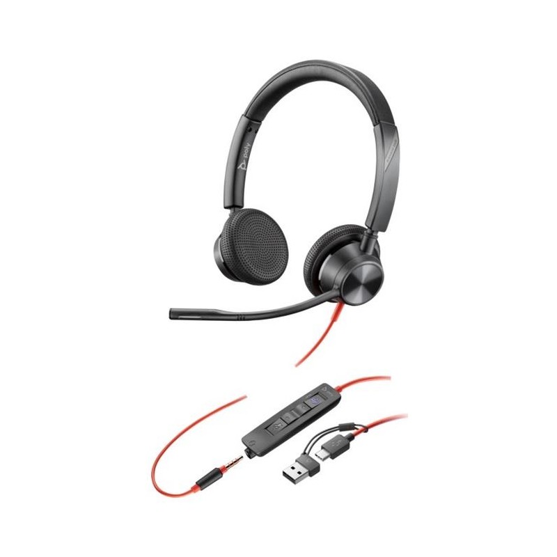 Słuchawki z mikrofonem Poly Blackwire 3325 Stereo Microsoft Teams USB-C Headset + 3,5mm jack + adapter USB-C/A