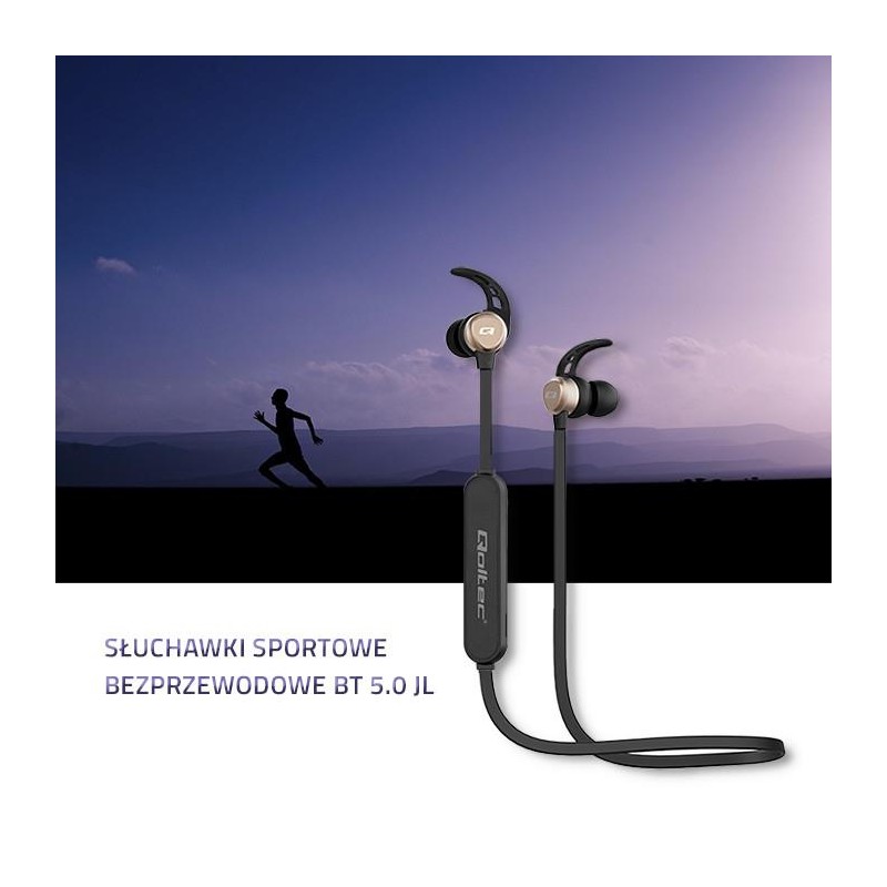 Słuchawki z mikrofonem Qoltec bezprzewodowe sportowe | BT 5.0 JL | magnetyczne | Czarne