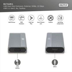 Obudowa DIGITUS USB 3.1 Typ C na dysk SSD M.2 NVMe 10Gbps aluminiowa, beznarzędziowa
