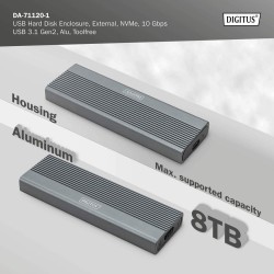 Obudowa DIGITUS USB 3.1 Typ C na dysk SSD M.2 NVMe 10Gbps aluminiowa, beznarzędziowa