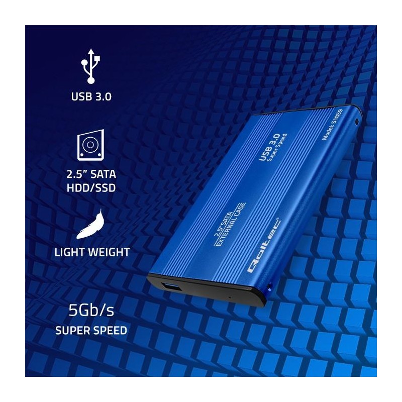 Obudowa Qoltec na dysk HDD/SSD 2.5" SATA3 | USB 3.0 | Niebieska