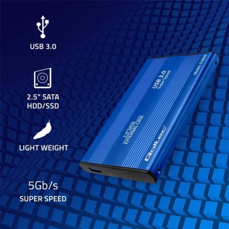 Obudowa Qoltec na dysk HDD/SSD 2.5" SATA3 | USB 3.0 | Niebieska