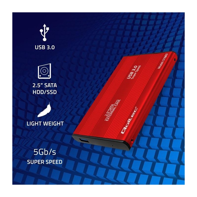 Obudowa Qoltec na dysk HDD/SSD 2.5" SATA3 | USB 3.0 | Czerwona